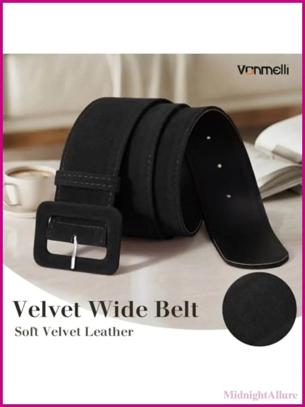 Wide Velvet Waist Belt Faux Leather Square Buckle Dress Cinch